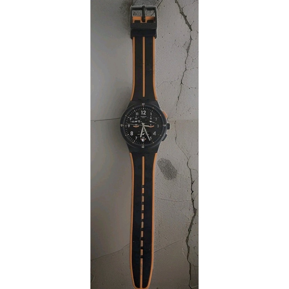 Swatch Laseray Susa402 Chronograph Gray Orange Water Resistant.